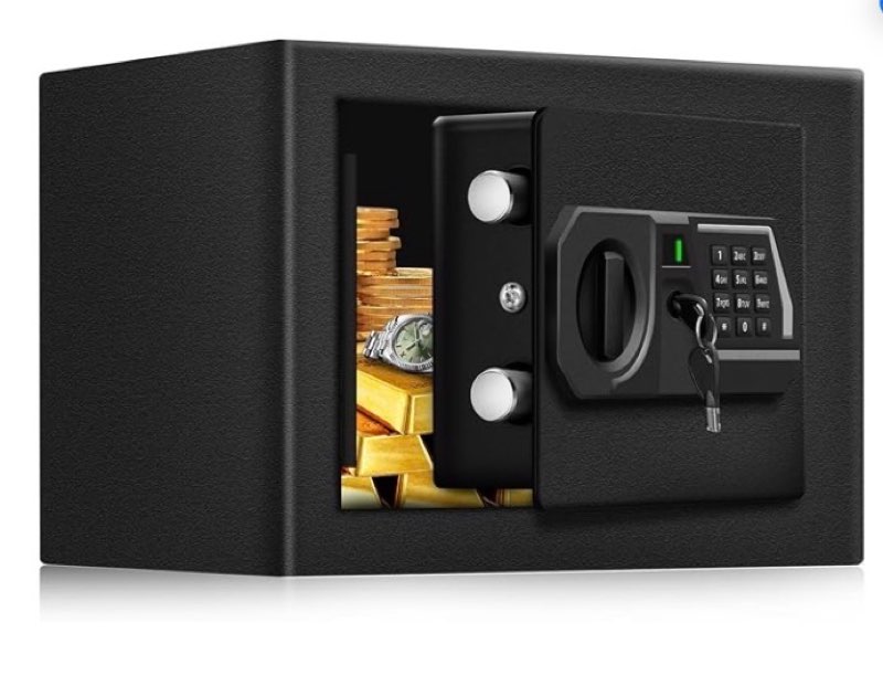  totoy small personal safe box 0.5 cu ft- electronic digital security safe steel construction hidden with key lock, wall or cabinet safety box for home office hotel business jewelry gun cash money