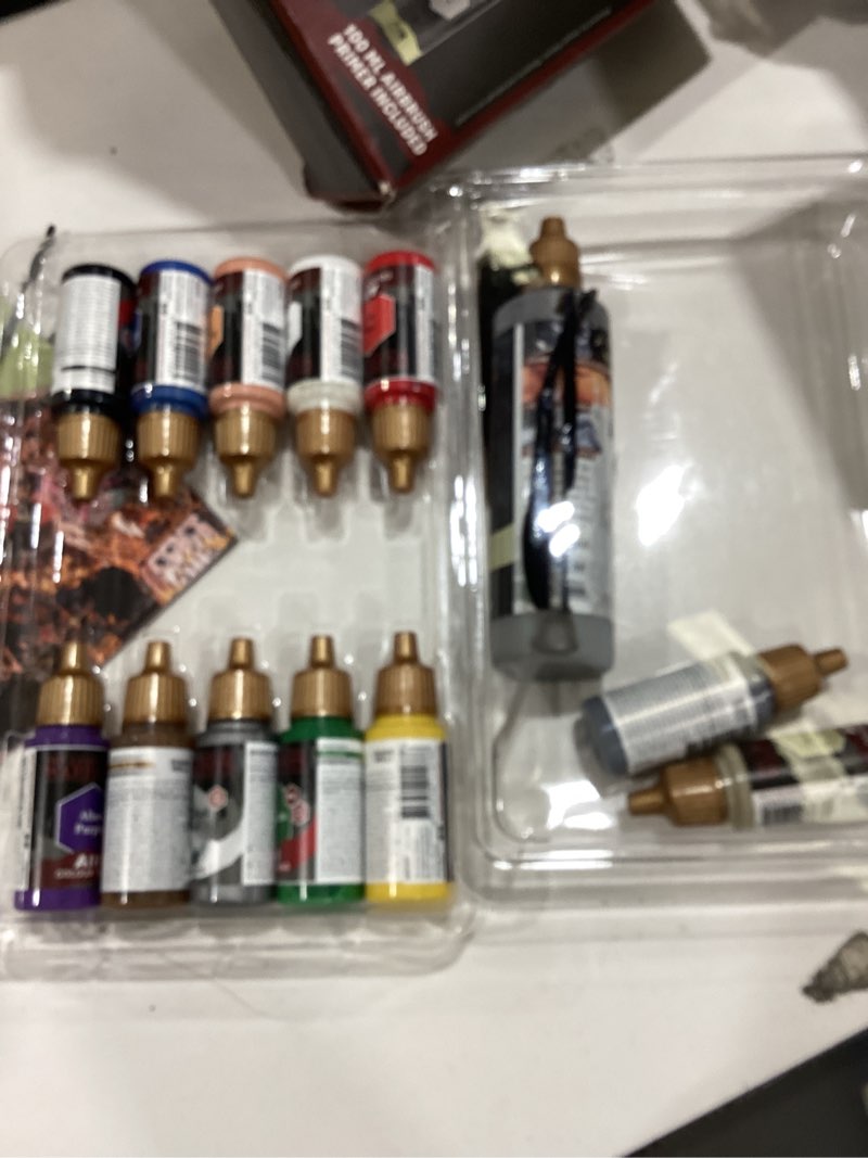 Condition photo showing As Is for The Army Painter, Warpaints Air Starter Set, 12 x 18ml Pre-thinned Acrylic Airbrush Paints, incl. 1 Metallic & 1 Grey 100ml Primer - Air brush Paint Kit for models and miniature painting