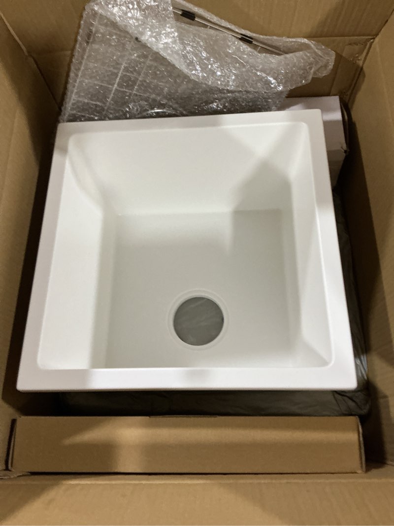 Condition photo showing Good Condition for (Similar to stock photo) 16 Inch Small Square White Undermount Bathroom Sink 16.15\" x 16.15\" Vanity Under Counter Basin Porcelain Rectangle Vessel Sink for Tiny Place Opening Size 14.17\" x 14.17\" Lavamanos Para Baños 16.15\"(L) x 16.15\"(W)