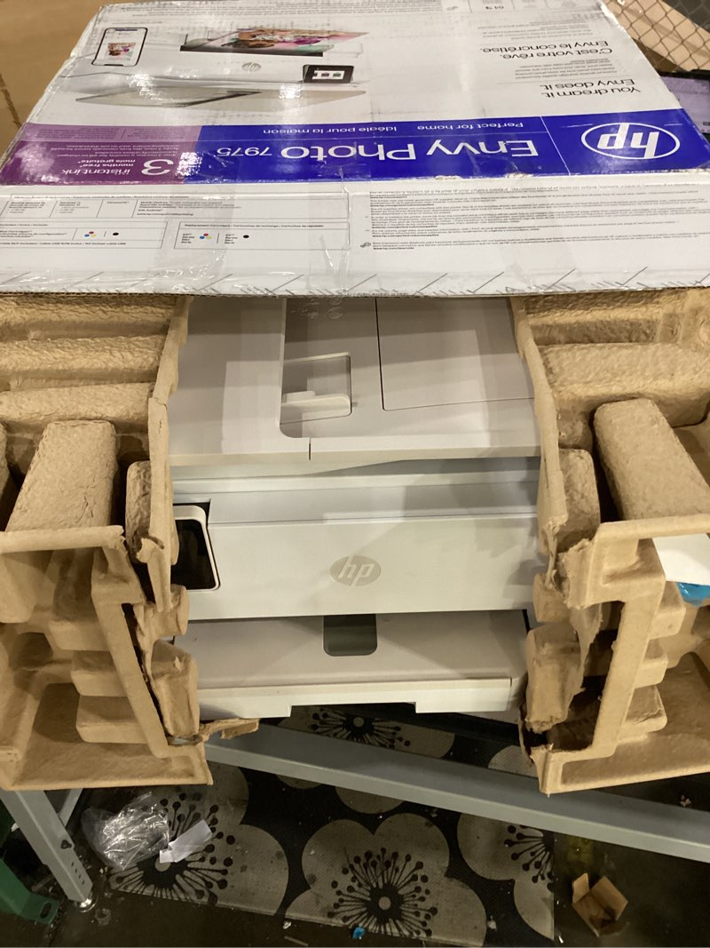 Condition photo showing As Is for not tested**** hp envy photo 7975 wireless color inkjet photo printer, print, scan, copy, easy setup, mobile printing, best-for-home, 3 month instant ink trial included, ai-enabled (b63k3a) new version