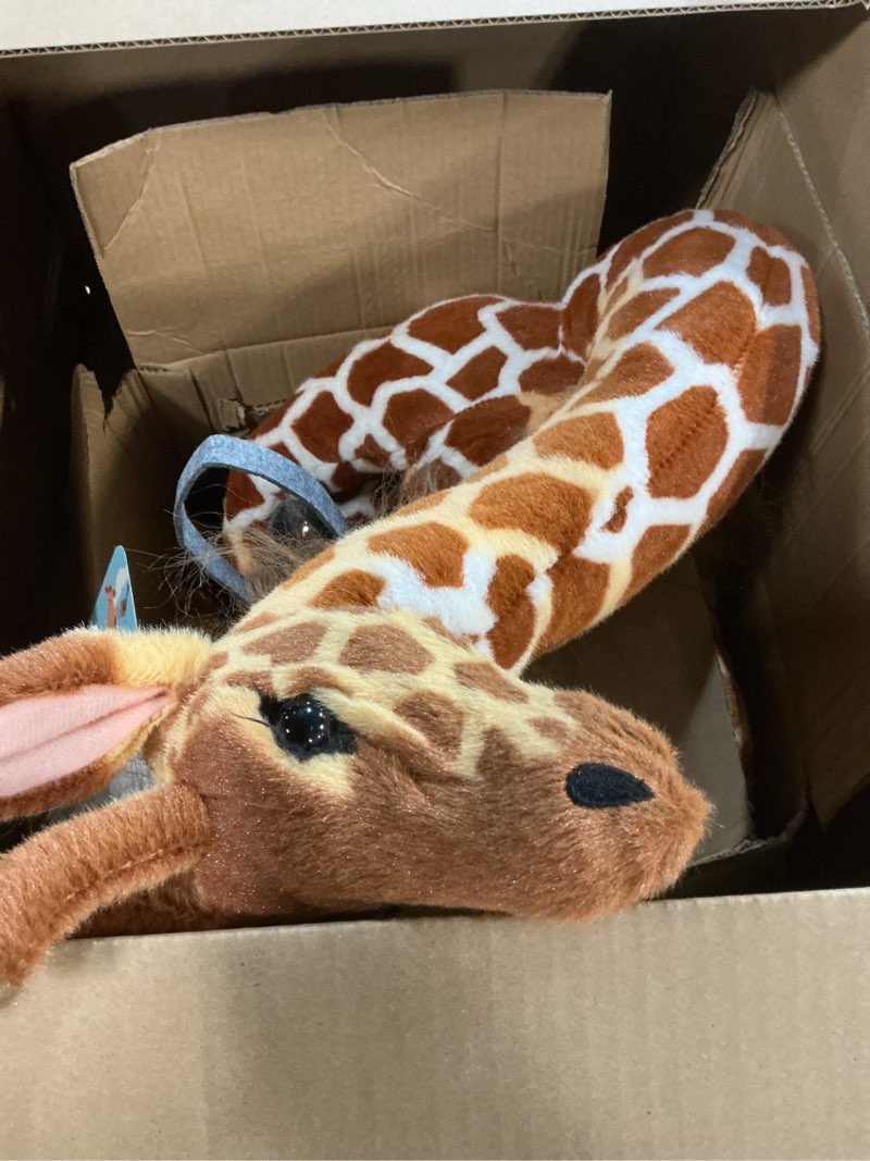 Condition photo showing Good Condition for giant stuffed giraffe animal set, 47 inch large giraffe plush toy for kids with bird & basket & leaves & card, toddler lifelike standing toys stuffed animal for girls boys