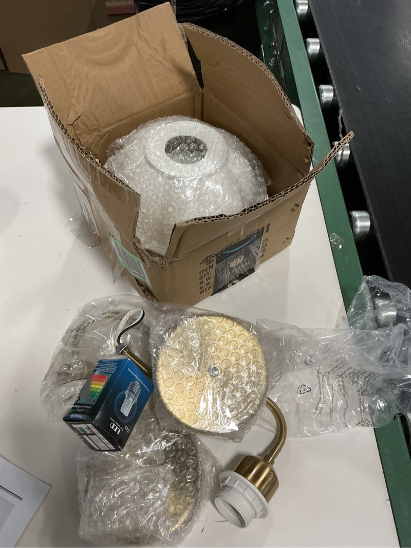 Condition photo showing Good Condition for  2 pcs Vintage Ceramic Wall Sconce Vanity Wall Light Dome Brass Mid Century Wall Sconce Nordic White Hallway Wall Light for Living Room, Bathroom, Mirror, Bedroom