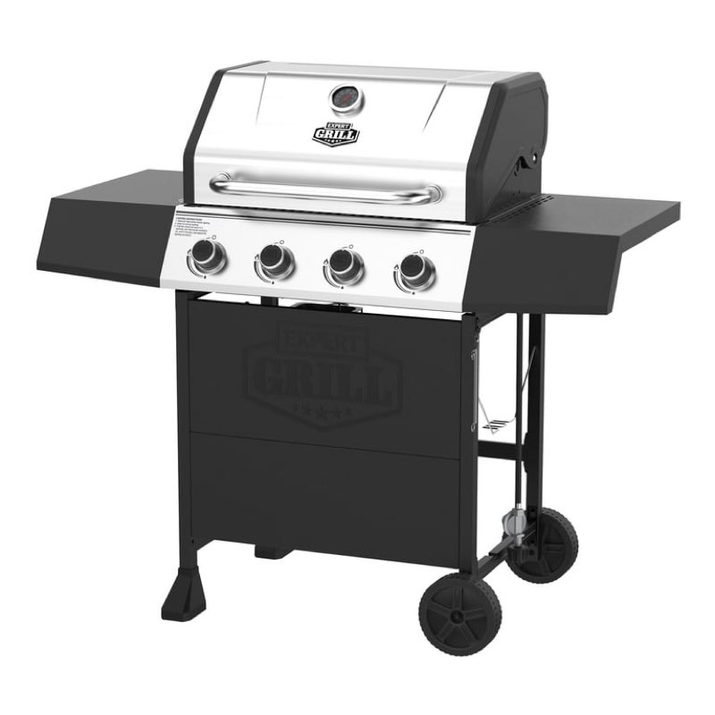 expert grill gas grill 4-burner propane gas grill with side table and wheels stainless steel