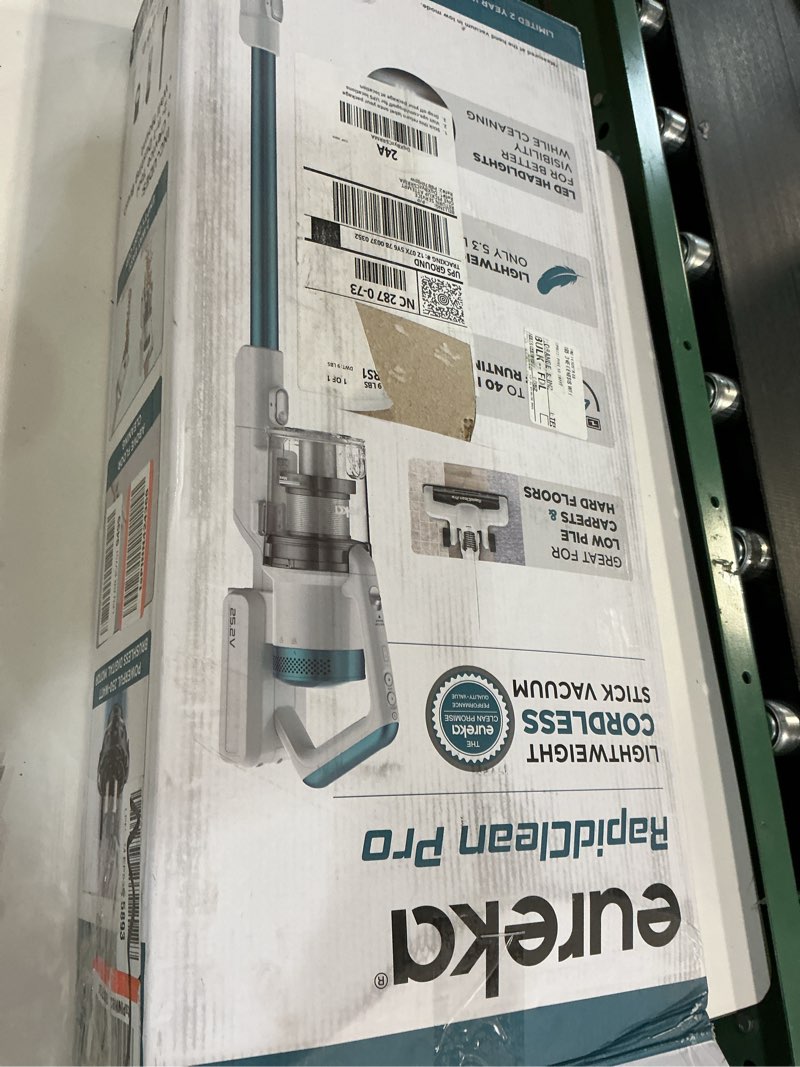 Condition photo showing As Is for Eureka RapidClean Pro NEC280TL Cordless Stick Vacuum Cleaner – Lightweight 5.3 lbs, 40-Min Runtime, LED Headlights, 3 Power Modes, Ideal for Pet Hair, Hard Floors & Carpets Blue NEC280TL