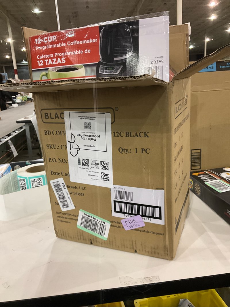 Condition photo showing As Is for BLACK+DECKER 12-Cup Digital Coffee Maker  Programmable  Washable Basket Filter  Sneak-A-Cup  Auto Brew  Water Window  Keep Hot Plate  Black