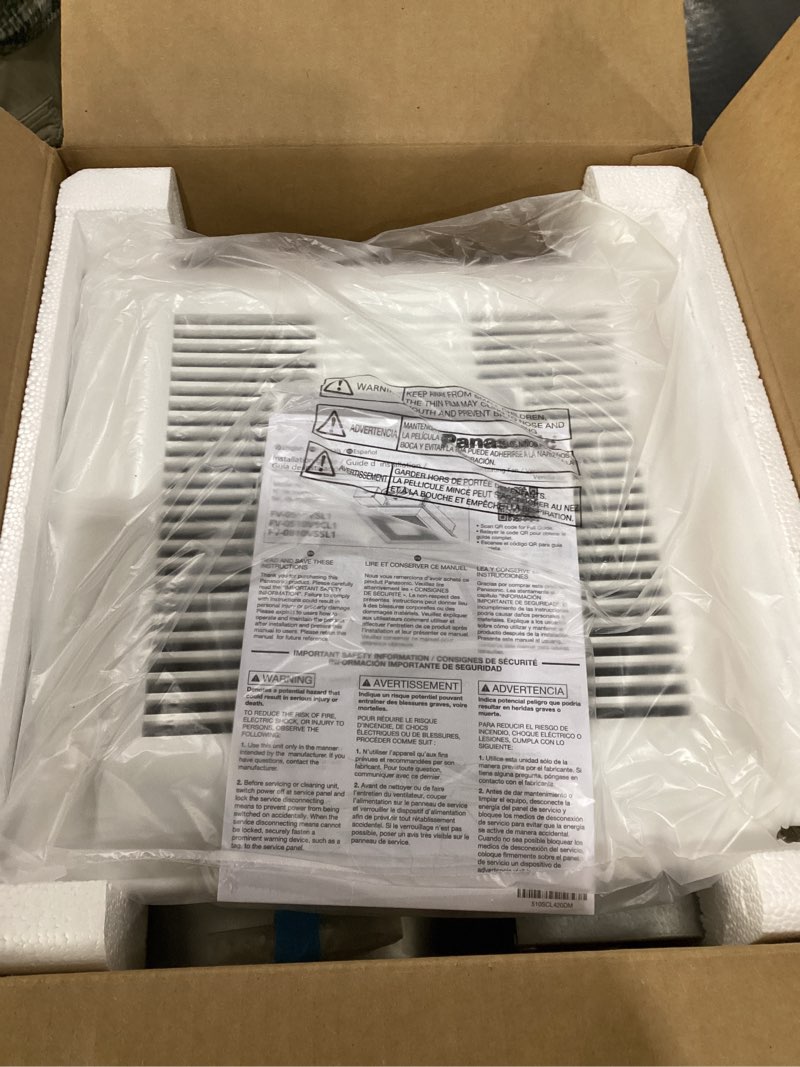 Condition photo showing Good Condition for Panasonic WhisperValue Ceiling/Wall Mount Bathroom Exhaust Fan with Dimmable LED Light, 50-80-100 CFM, FV-0510VSL1 Fan + LED Light – Built-In Dimmable Bathroom Lighting
