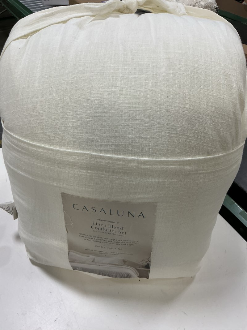 Condition photo showing New/Like New for king/california king heavyweight linen blend comforter & sham set white - casaluna™