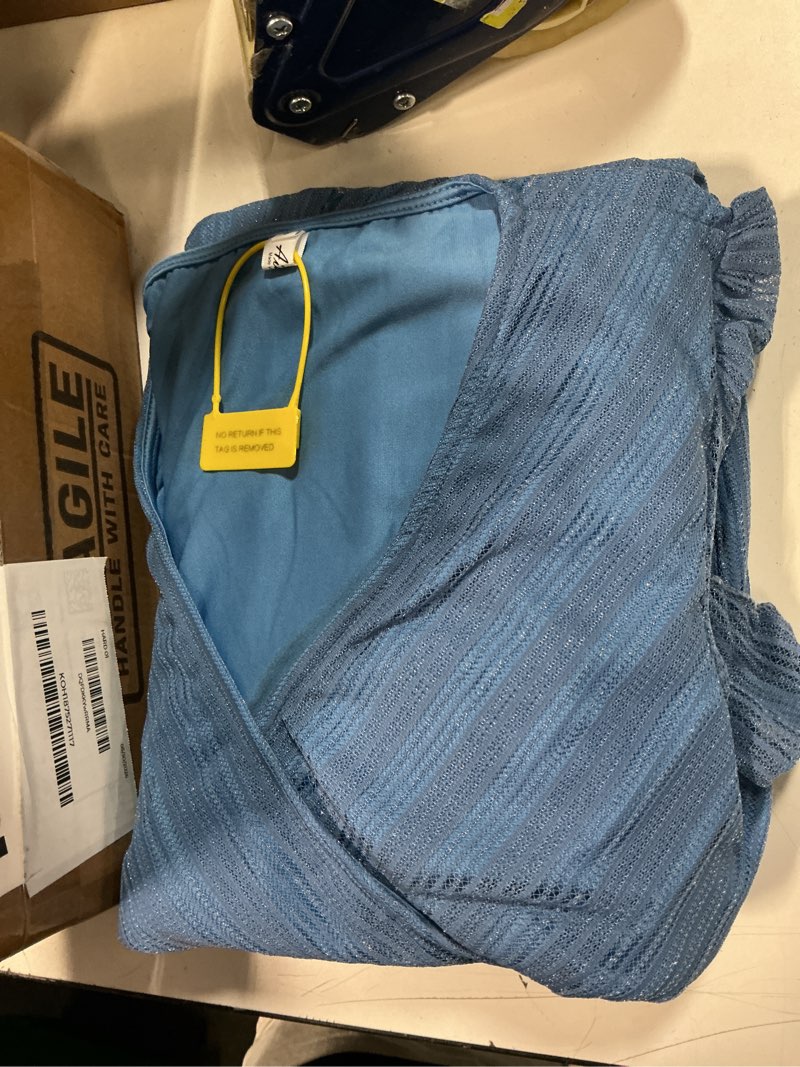 Condition photo showing Good Condition for aiswi maternity sparkly mesh maxi dress ruffle sleeve wrap v neck flowy pregnancy dresses baby shower photoshoot formal blue small