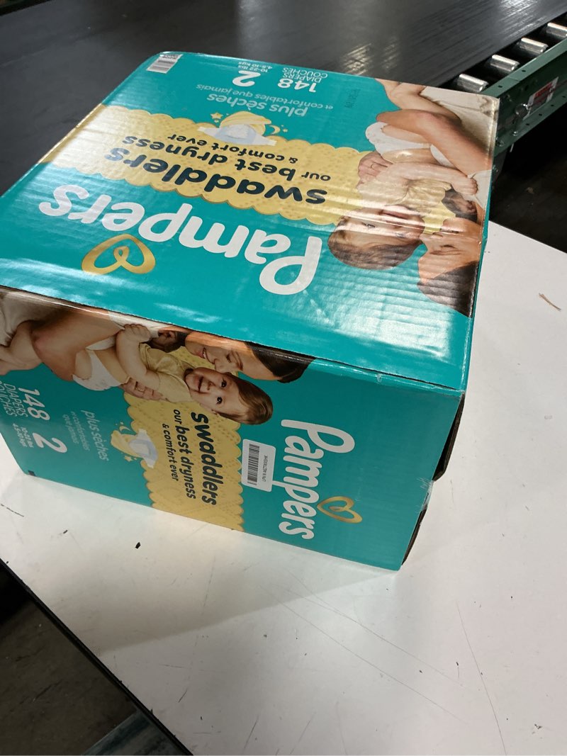 Condition photo showing New/Like New for pampers swaddlers diapers, size 2 (10-22 lbs), 148 count, absorbent, keeps baby dry and comfortable, skin safe disposable baby diaper size 2 148