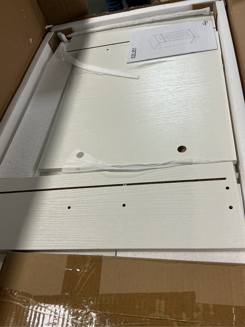 Condition photo showing Good Condition for hoobro 10 gallon tilt out trash cabinet, kitchen trash can,trash bin storage, with flip door and large drawer, hidden laundry hamper cabinet, for kitchen, laundry, white and walnut wh02lj01 white + walnut