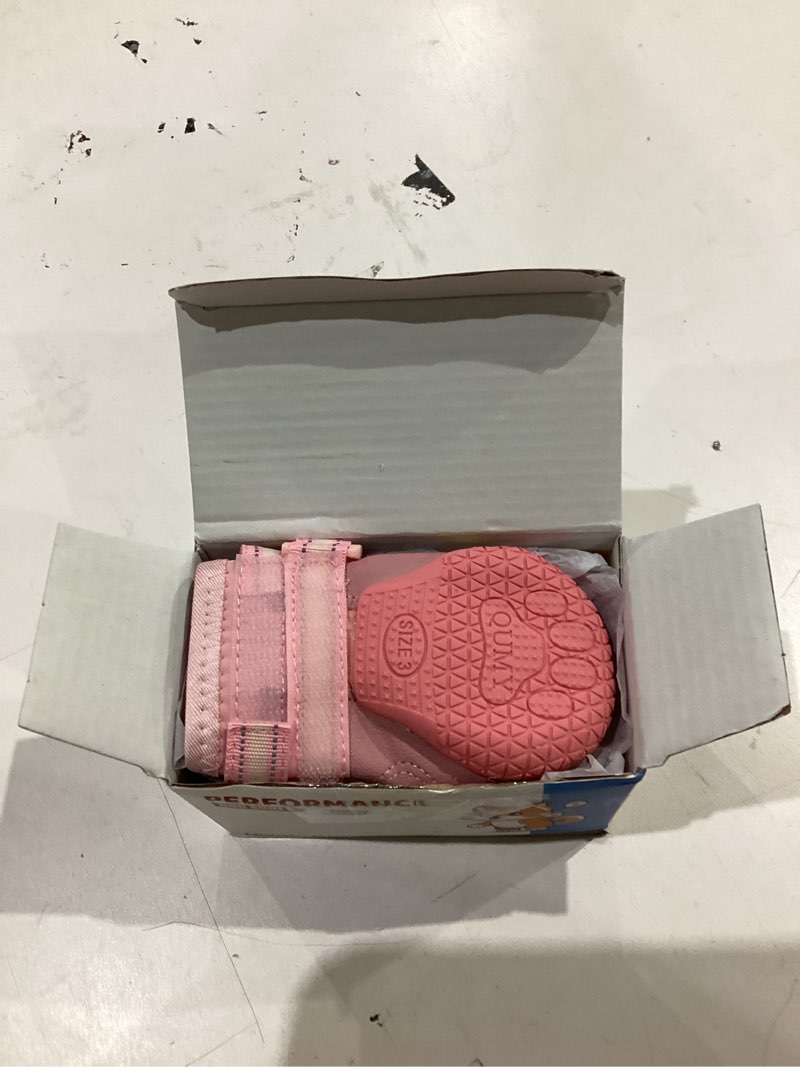 Condition photo showing Good Condition for QUMY Dog Shoes for Large Dogs, Medium Dog Boots & Paw Protectors for Winter Snowy Day, Summer Hot Pavement, Water-Resistant in Rainy Weather, Outdoor Walking, Indoor Hardfloors Skid-Resistant Sole Pink Size 3: 2.0''x2.5''(W*L) (Pack of 4)