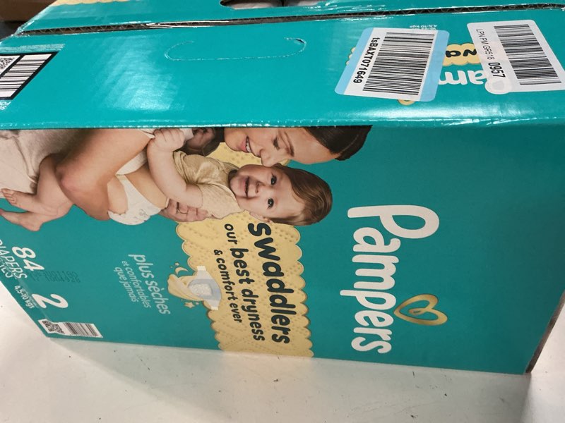 Condition photo showing New/Like New for pampers swaddlers diapers, size 2 (10-22 lbs), 84 count, absorbent, keeps baby dry and comfortable, skin safe disposable baby diaper (packaging may vary) size 2 84
