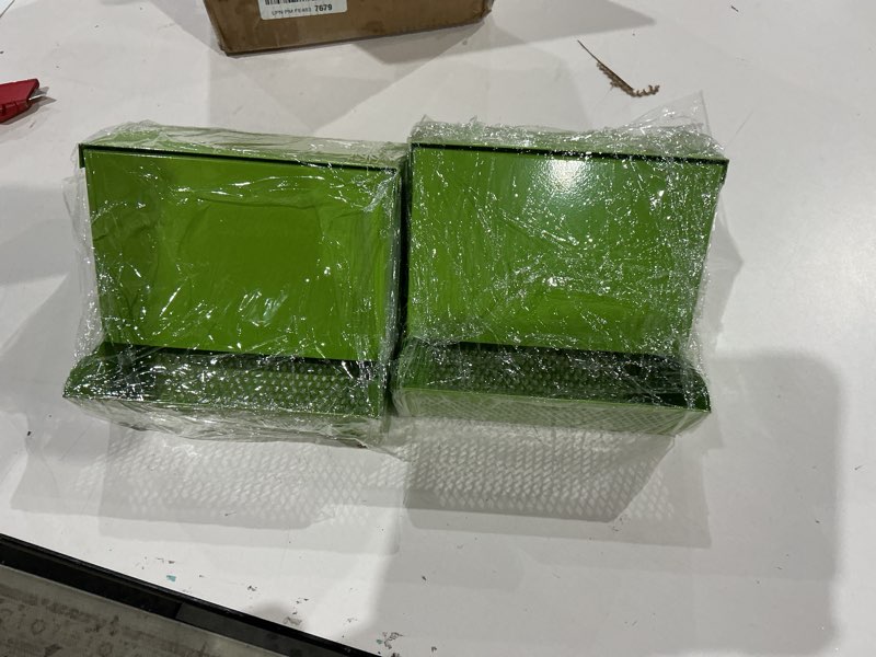 Condition photo showing Good Condition for 2 packs hay feeder rabbit, metal small animal feeder with lid & mesh bottom, 7.7 inch 3 lbs capacity, gravity food dispenser for guinea pigs chinchillas, cage or outdoor use, green 7.7 inch (2pcs)