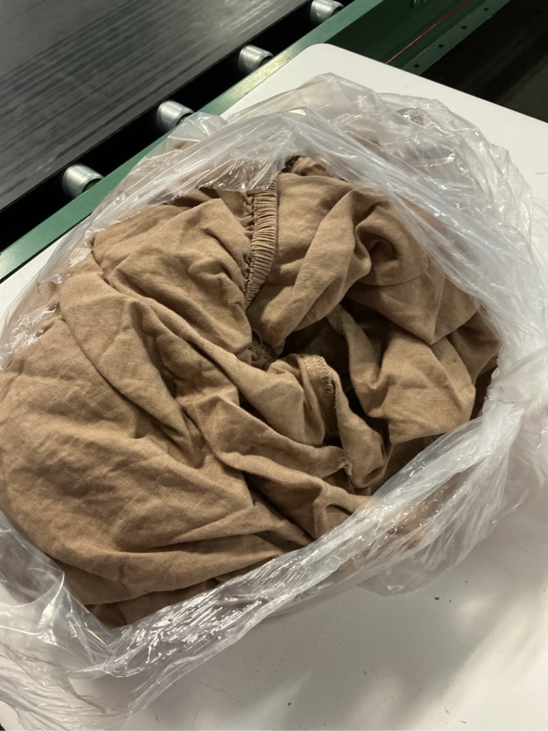 Condition photo showing As Is for european linen fitted sheet set, queen, latte