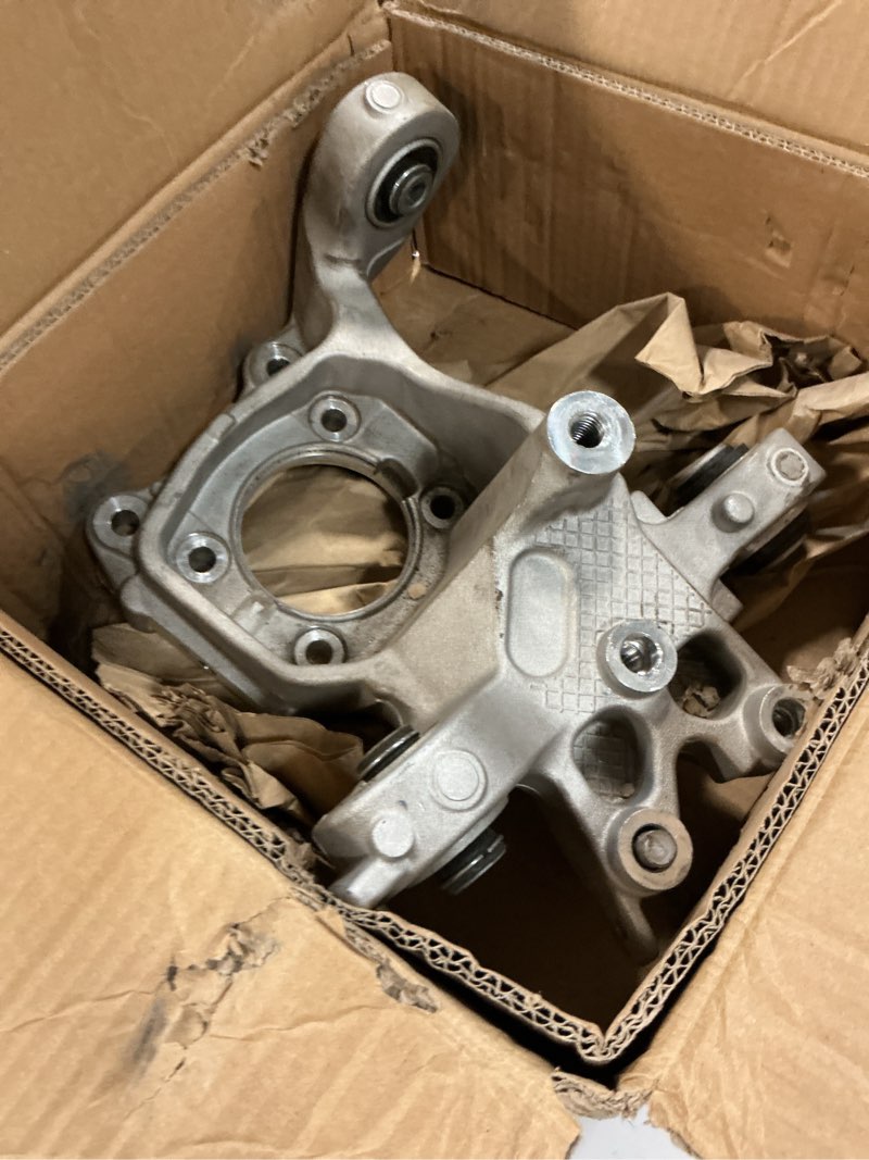 Condition photo showing As Is for dorman 686-028 front passenger side steering knuckle compatible with select jeep models
