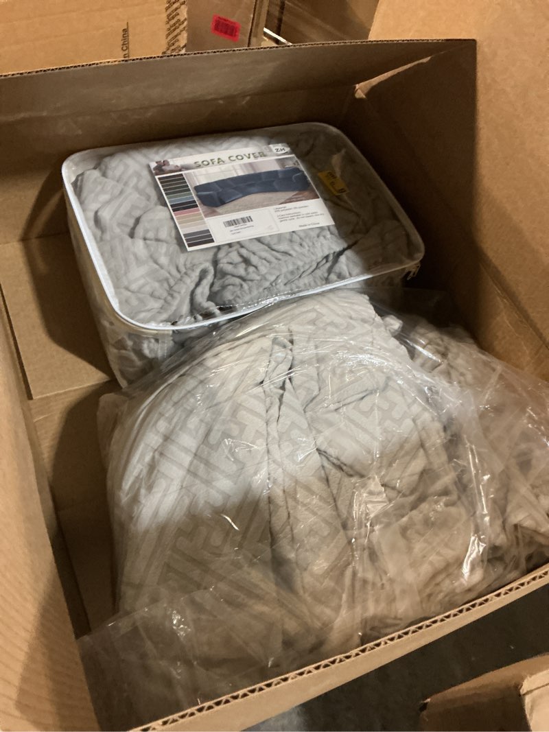 Condition photo showing As Is for Easy-Going Stretch Sofa Slipcover 1-Piece Sofa Cover Furniture Protector Couch Soft with Elastic Bottom for Kids, Polyester Spandex Jacquard Fabric Small Checks (Sofa, Dark Gray) Large Sofa Dark Gray