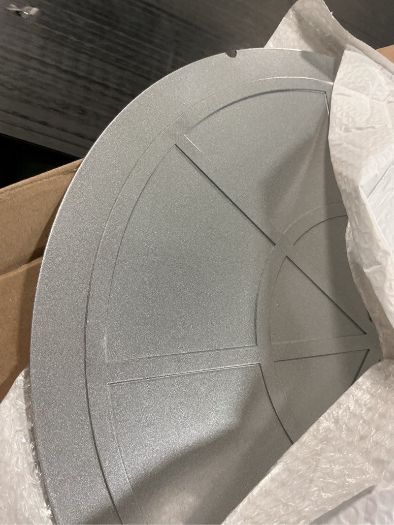 Condition photo showing Good Condition for 18 inch Metal Slotted Sump Pump Cover, Silver Decorative Submersible Outdoor Water Well Covers, Septic Tank Lids Protection for Sewage Pump, Sump Basin, Sump Bucket (1, Silver) Silver 1