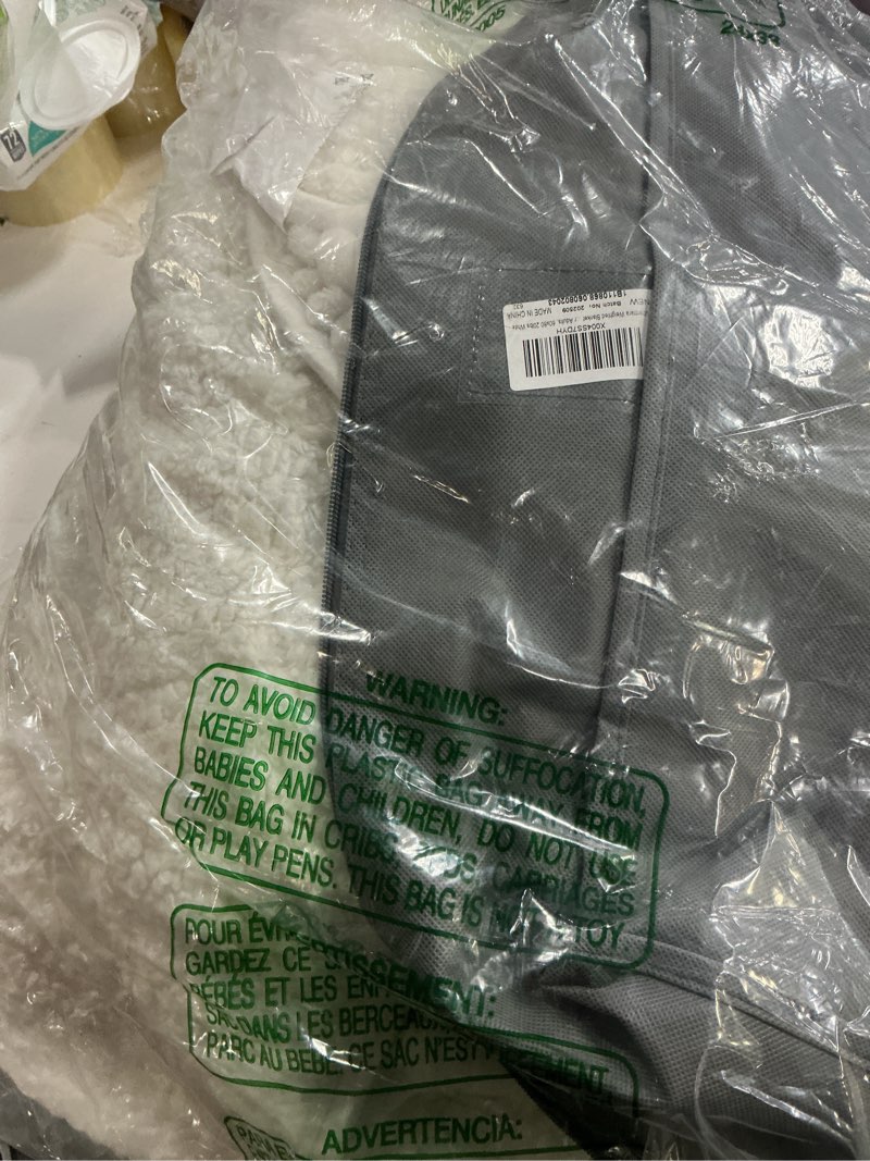 Condition photo showing As Is for Uttermara Weighted Blanket for Adults Queen Size 20lbs, Striped Ribbed Fuzzy Heavy Blanket, Dual-Sided Ultra Cozy Sherpa & Super Soft Flannel for Sleep, 60x80 Inches, White White 60" x 80" 20lbs