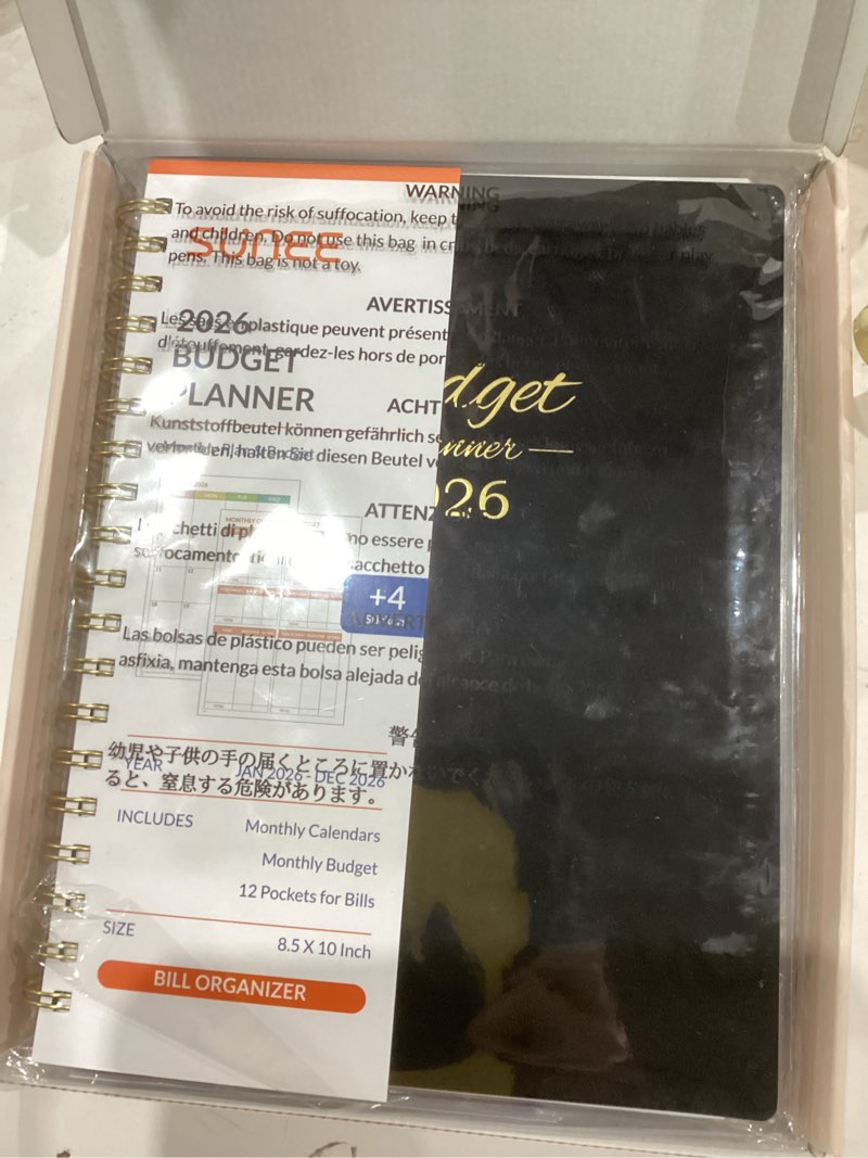 Condition photo showing New/Like New for SUNEE 2026 Budget Planner - Deluxe Monthly Budget Book from JAN 2026 - DEC 2026, Bill Organizer with 12-Pockets, Expense Tracker Notebook B5 Size (8" x 10"), Finance Planner with Stickers, Black Black 8" x 10"