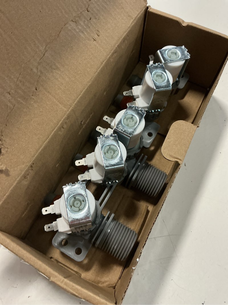 Condition photo showing New/Like New for aju73213301 aju75152601 5221ea1008f washer water inlet valve (0em) for lg kenmore wt1101cw, wt7200cw, wt4970cw, wt1201cv, wt1801hwa, wt5680hwa, wt7500cw replace taw35618287, ps3527446, ap6308239