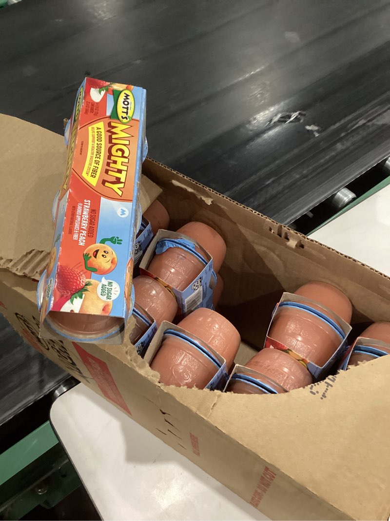 Condition photo showing New/Like New for Mott's Mighty Strawberry Peach Applesauce, 3.9 Oz Cups, 72 Count (12 Packs Of 6), No Sugar Added, Good Source Of Fiber, Supports A Healthy Digestive System, Gluten-free, Kosher Strawberry Peach 3.9 Ounce (Pack of 72)