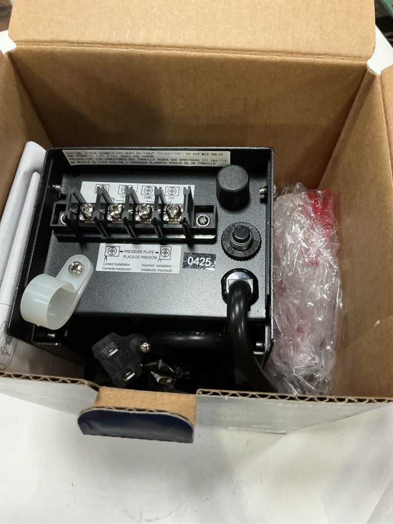 Condition photo showing As Is for harbor breeze 60 -watt multi-tap transformer landscape lighting transformer with digital timer and dusk-to-dawn sensor