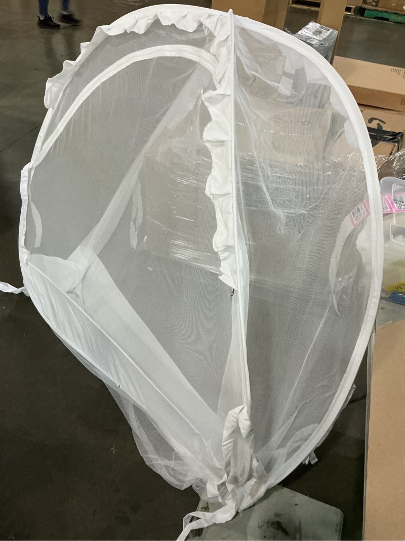 Condition photo showing As Is for crib tent - crib net to keep baby in, stop baby from climbing out of crib, pop up crib tent with durable breathable net double zipper strong rods installation convenience white large