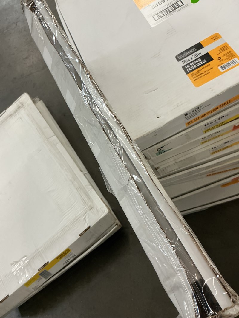 Condition photo showing As Is for everbilt 20 in. x 25 in. steel return air filter grille in white