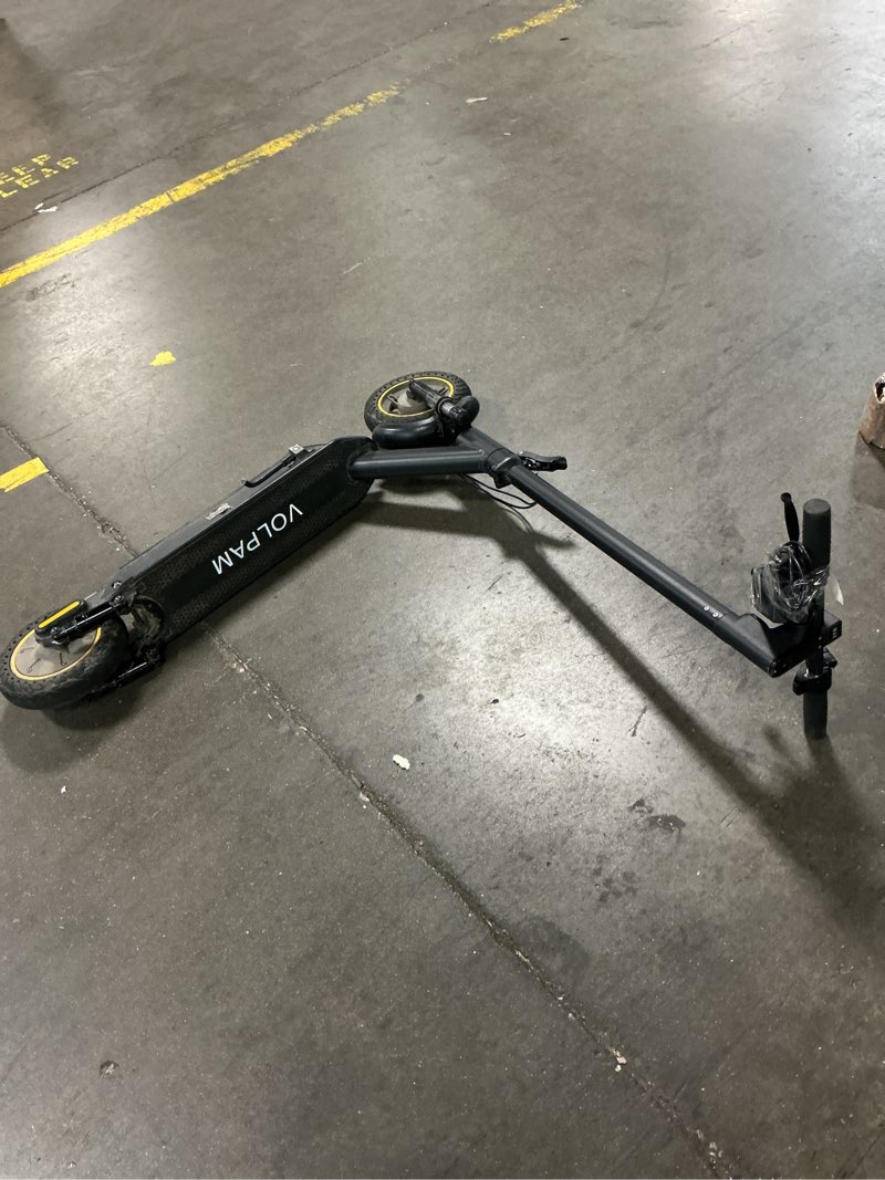Condition photo showing As Is for volpam electric scooter with dual suspensions, 19/22mph, 350w/500w/800wmotor, 60/40/31/23miles long range, dual braking, max load 264 lbs yellow