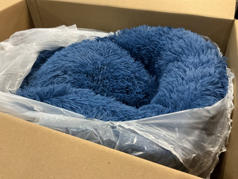 Condition photo showing New/Like New for jollyvogue calming dog bed medium size dog, 31in donut washable medium pet bed, anti-slip & anti-anxiety fluffy faux fur round dogs bed, fits up to 45 lbs pets (navy blue) navy blue 31.0"l x 31.0"w x 8.0"th