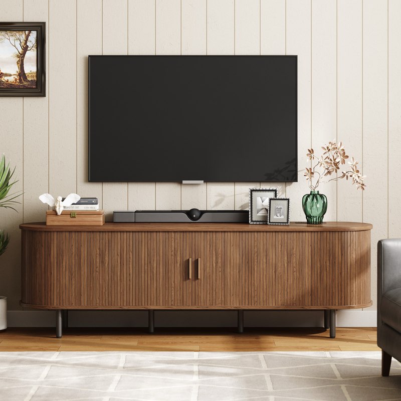 tv stand with storage and shelves designed to fit 55’’ - 80’’ tvs. wood entertainment center for living room and bedroom, media console and modern tv console table