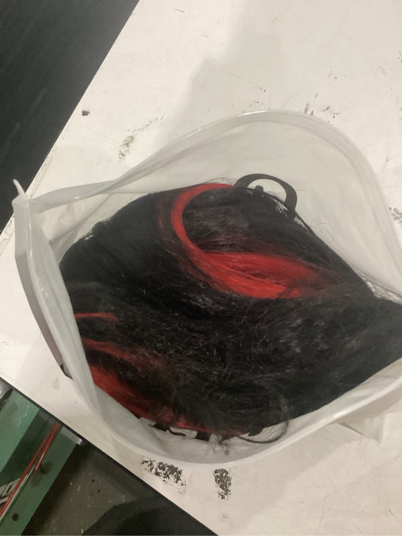 Condition photo showing Good Condition for long red black wig silky straight synthetic heat resistant side bangs halloween costume hair wigs for women red&black
