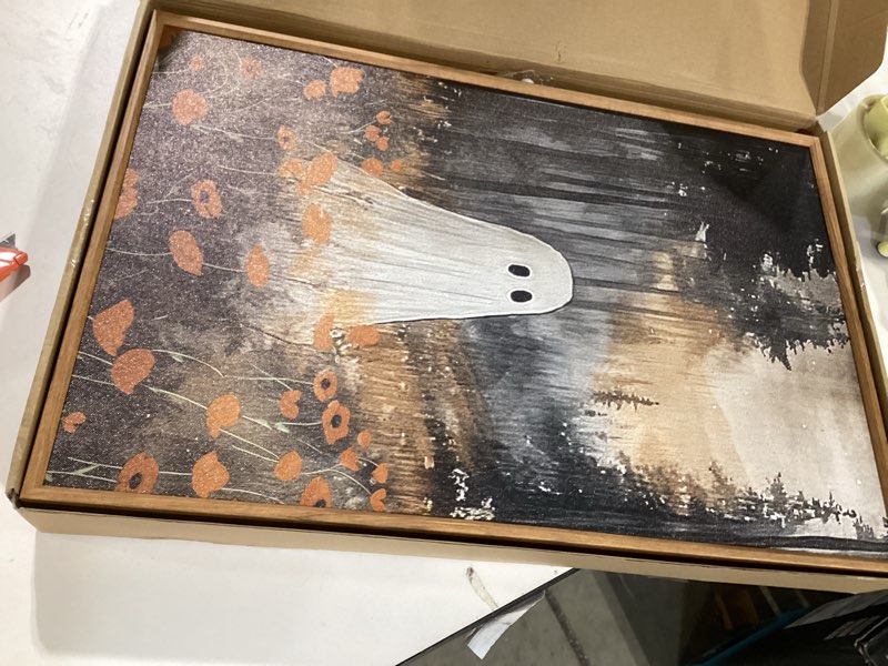 CHDITB Spooky Ghost Framed Canvas Wall Art Set, Halloween Party Gothic Wall Decor, Moonlit Cabin Art