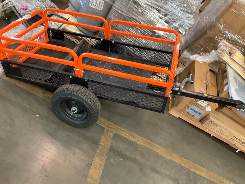 Condition photo showing Good Condition for garvee 1500 lbs heavy duty steel dump cart, 15 cubic feet garden utility trailer with removable sides,hand pull or foot pedal dump cart for atv, utv, lawn mowers and tractors