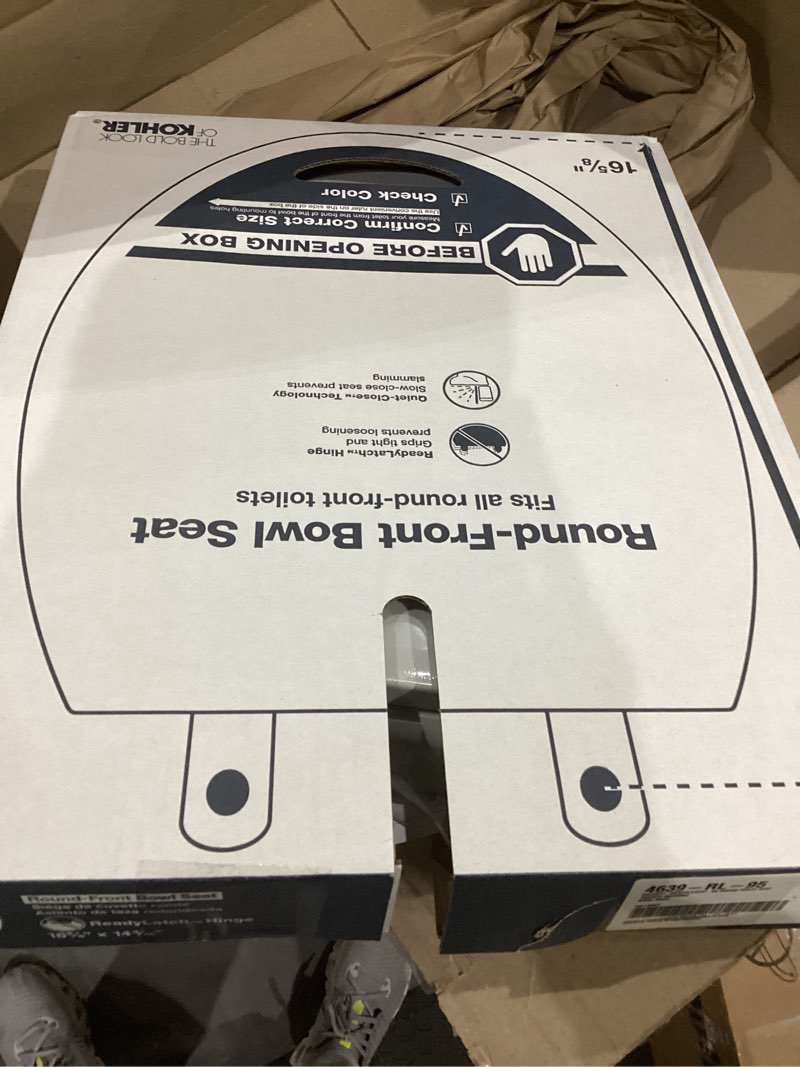 Condition photo showing New/Like New for Kohler 4639-RL-95 Cachet READYLATCH Quiet Close Round Toilet SEAT, ICE Grey