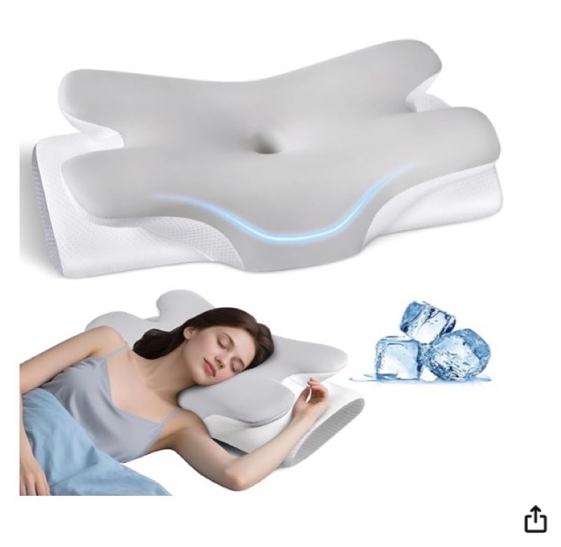 Tujami Cervical Neck Pillow for Neck Shoulder Pain Relief, Soft Contour Side Sleeper Pillow of 2 Heights, Odorless Q-max Cooling Memory Foam Orthopedic Bed Pillow for Back Stomach Sleeper