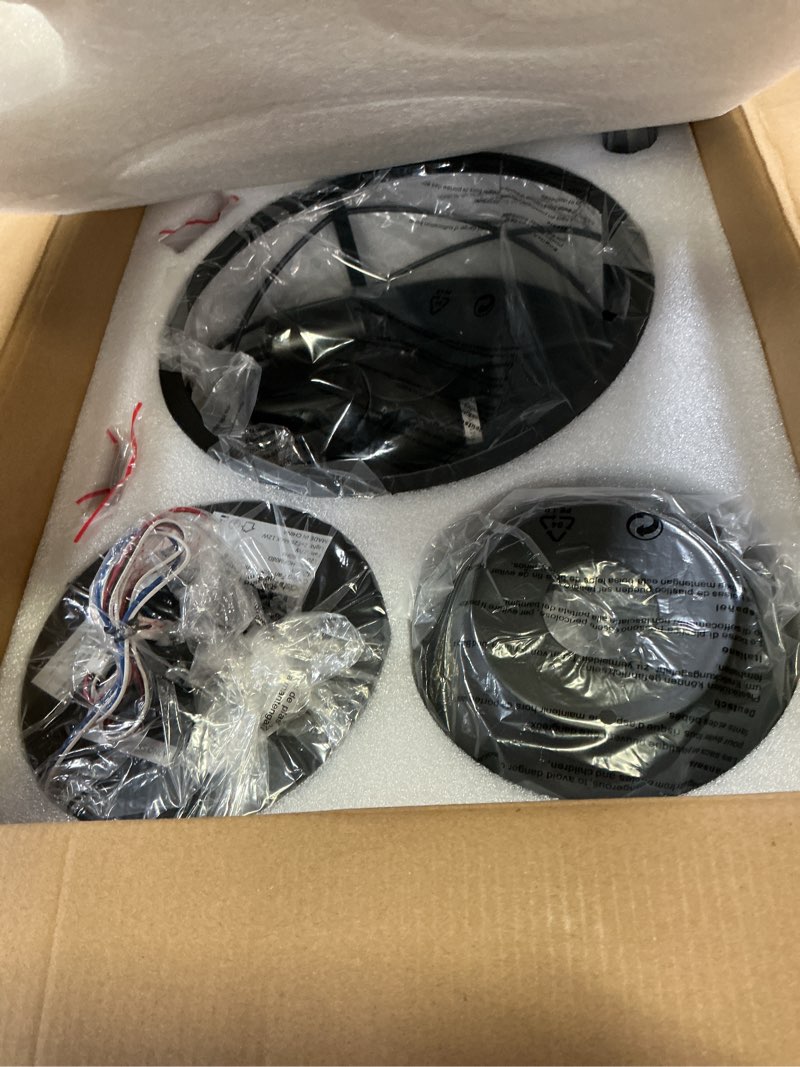 Condition photo showing New/Like New for edishine 42" farmhouse ceiling fans with lights and remote, 10%-100% dimmable, reversible dc motor, 6 speed, 5 wooden blades, timer, rustic caged fandelier ceiling fan for living room, bedroom red gradient black & light oka 42 inch