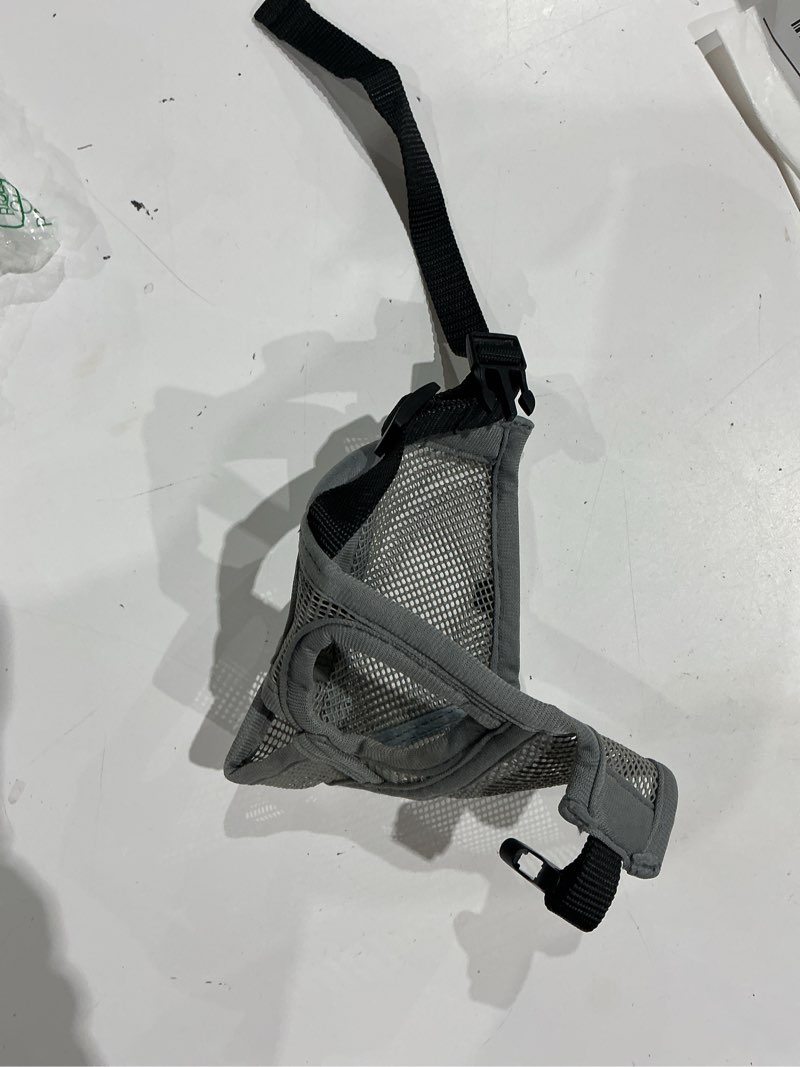 Condition photo showing As Is for barkless french bulldog muzzle, short snout mesh dog muzzle with tongue out design for flat face dog shih tzu english bulldog, prevent biting chewing allows grooming (grey, xxs) xxs (head 8.5-12.5'') grey