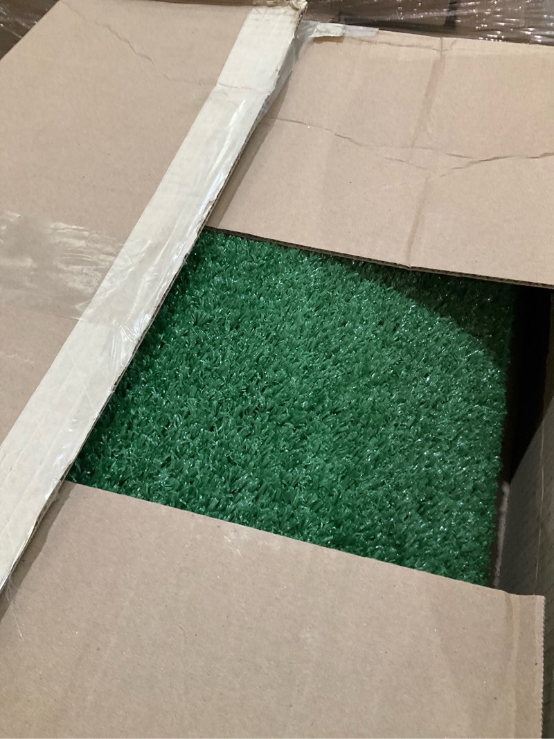 Condition photo showing As Is for garland rug artificial grass 7 ft. x 10 ft. large indoor/outdoor area rug green -lush green, durable, and low-maintenance for patios, lawns, and more green 7' x 10' (rectangular)