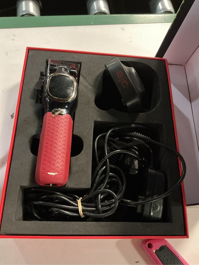 Condition photo showing As Is for vgrpro professional hair clippers for men, professional barber clippers and trimmer set, cordless hair clippers for hair cutting with package case, powerful 9000 prm rechargable electric (black red )
