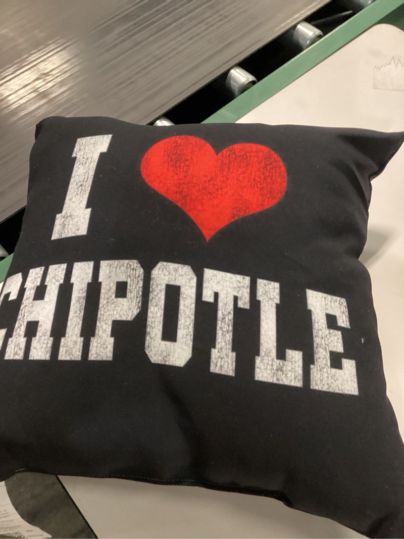 Condition photo showing Good Condition for I Love Chipotle Funny Chipotle Lover Throw Pillow 16x16