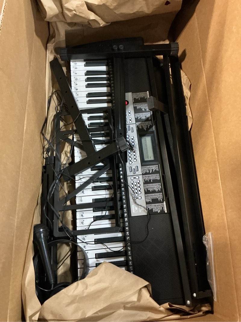 Condition photo showing Good Condition for 61 Key Piano Keyboard, Electric Keyboard Piano with Light-Up Keys, 255 Tones/Rhythms, Smart Learning System, Headphone, Microphone, Keyboard Stand, Stool, Stickers, Piano Keyboard Set for Beginners Black