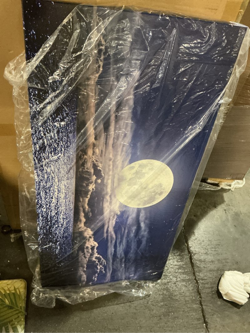 Condition photo showing Good Condition for the stream design ocean moon wall art canvas: sea night sky seascape picture print artwork lunar landscape photography painting living room bedroom decor for home office ocean moon 48"l x 24"w