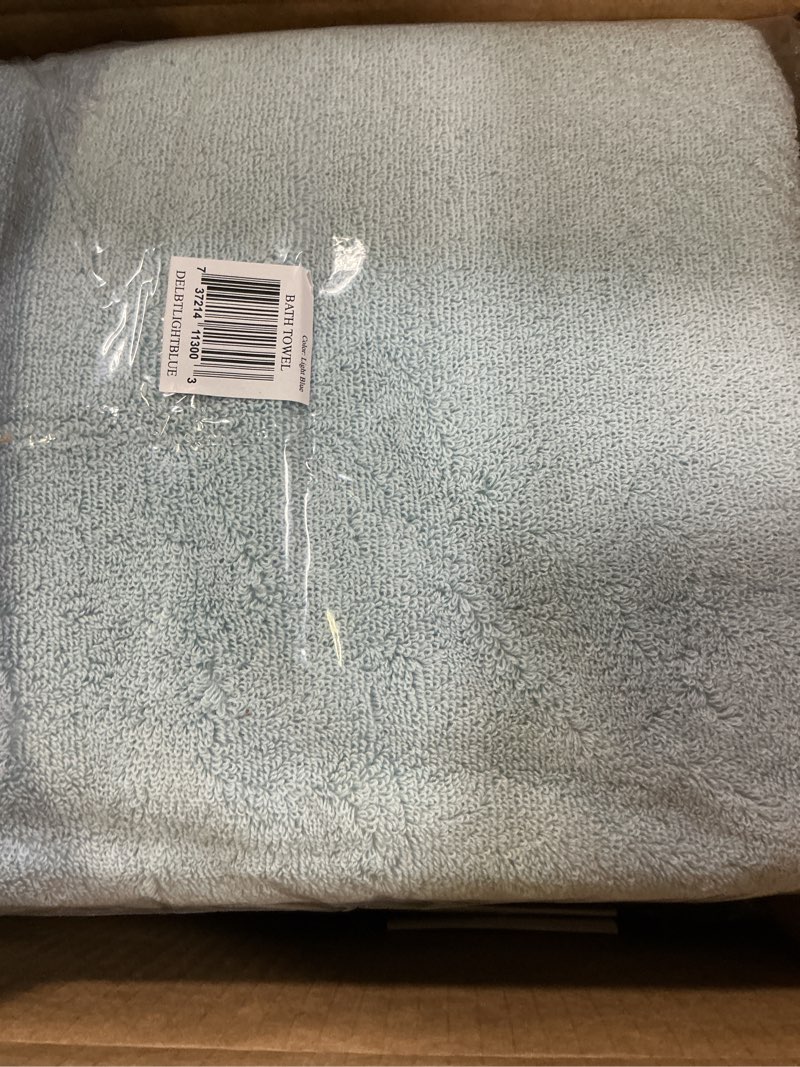 Condition photo showing As Is for Delara 100% Organic Cotton Towels 650 GSM Plush Feather Touch Quick Dry Bath Towel, Pack of 4 GOTS Certified, Oeko-Tex Green Certified, Organic Cotton Bath Towel, 30"X58" Light Blue 4 Piece Bath Towel