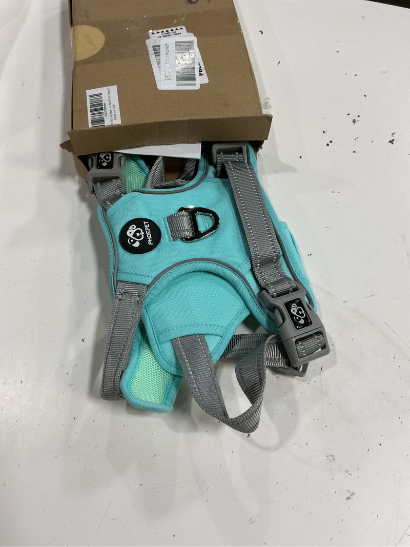 Condition photo showing Good Condition for (size:l)phoepet no pull dog harness, unique colors reflective adjustable dog vest, with soft training handle metal clips for small medium large dogs (mint green base & grey straps,l) mint green base & grey straps l