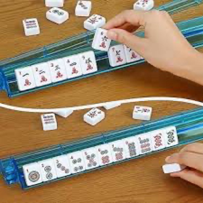 american mahjong tile set,166 white tiles mahjong set,4 colors mahjong racks,travel mahjong set with blue carrying bag