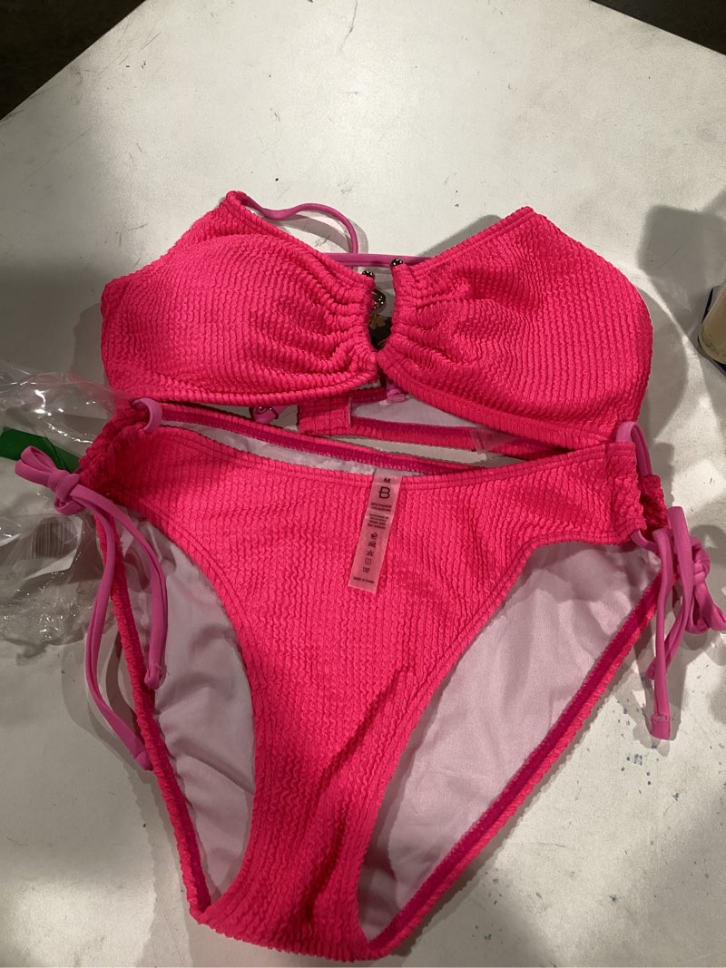 Blooming Jelly Womens Sexy 2 Piece Bikini Sets Cheeky High Cut Bathing Suit Color Block Textured U-Wire Swimsuits 2025 pink X-Small