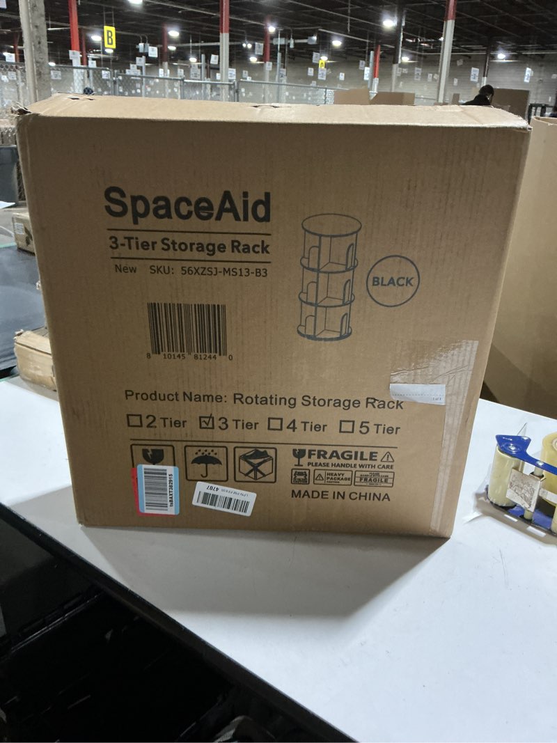 Condition photo showing New/Like New for SpaceAid 3 Tier Rotating Bookshelf Tower, Spinning Bookcase Lazy Susan, Revolving 360 Book Shelf Storage Round Carousel, Vertical Rotate Turning Spiral Corner Organizer, Black 3 Tier, 37.8" H Black