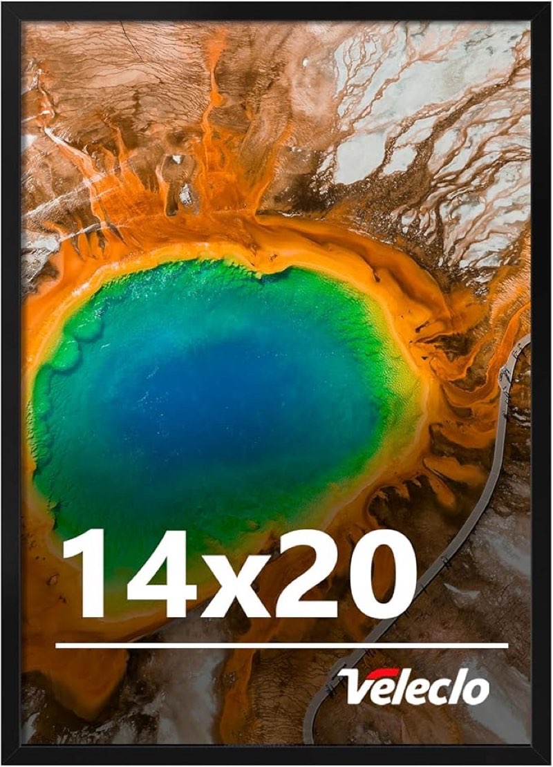 Veleclo 14x20 Picture Frame for Wall Display, 14x20 Black Picture Frame with Shatter Resistant Plexi