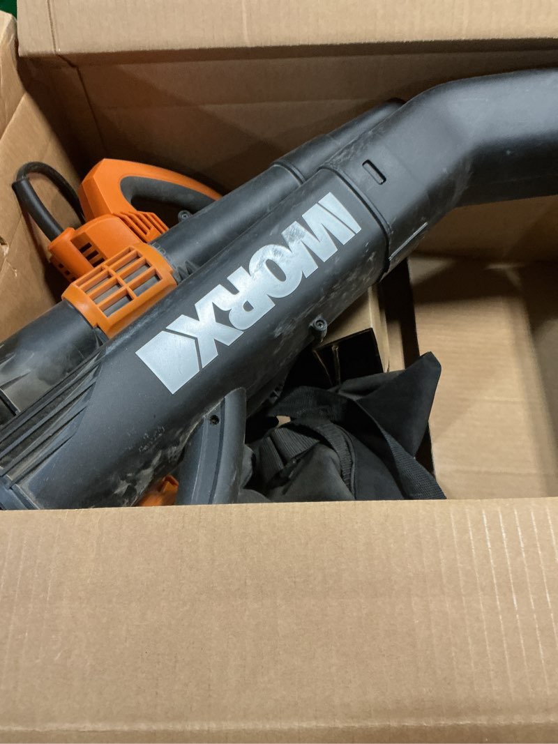 Condition photo showing As Is for WORX Trivac 3 in 1 Electric Leaf Blower for Lawn Care, Leaf Vacuum with 350 CFM & 210 MPH, Leaf Mulcher with Metal Impeller, WG509 350CFM Blower/Vac/Mulcher